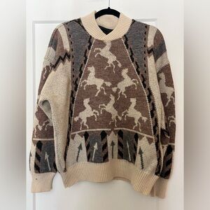 Vintage 80s 90s Horse Equestrian Wool-Blend Italian Made Sweater L
